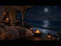 [No Ads] Sleep by the Sea🌙 24/7 Live Ocean Waves & Fire | Cozy Night Porch Ambience