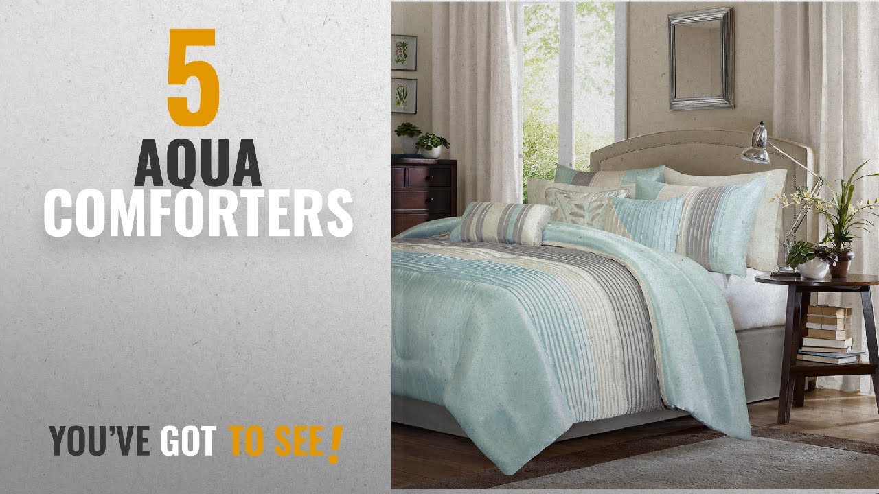 Top 10 Aqua Comforters  [2018]: Madison Park Amherst 7 Piece Comforter Set - Queen - Aqua
