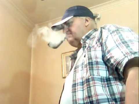 Smoking my Big-Ben Invention Pipe Tobaccos, with Dark Blue White Hat; Scotland Shirt
