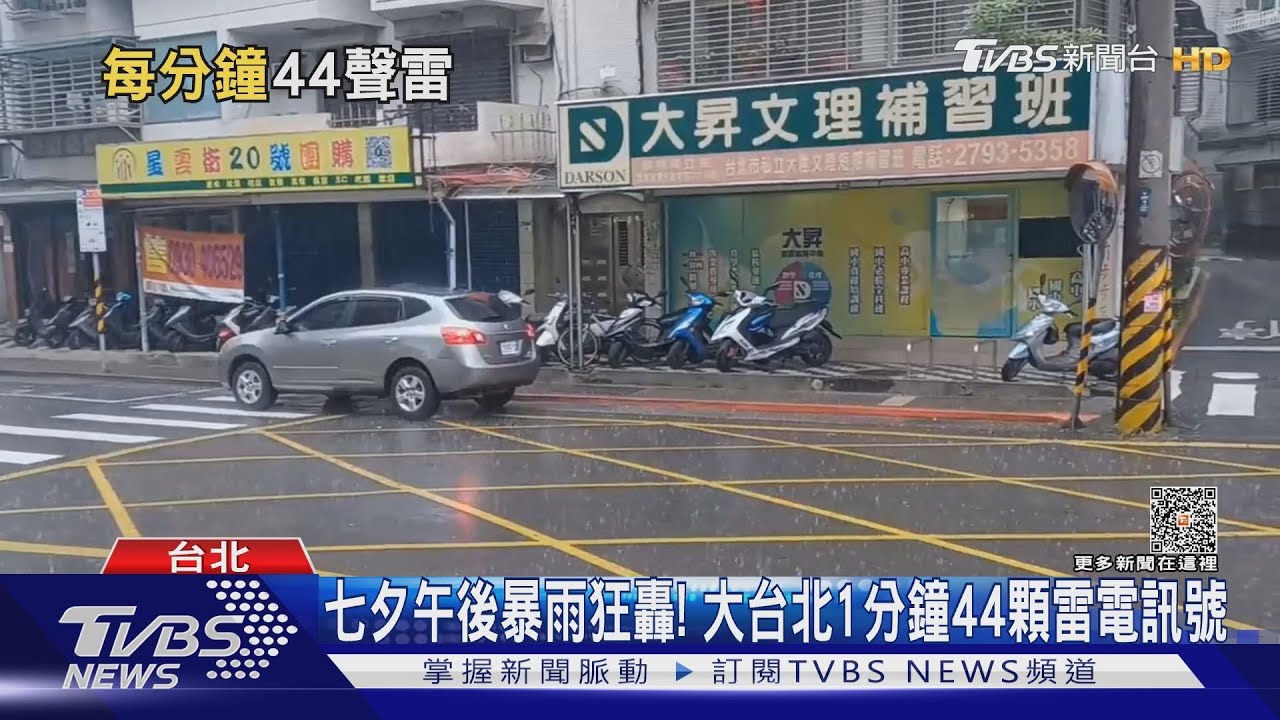 七夕午後暴雨狂轟! 大台北1分鐘44顆雷電訊號