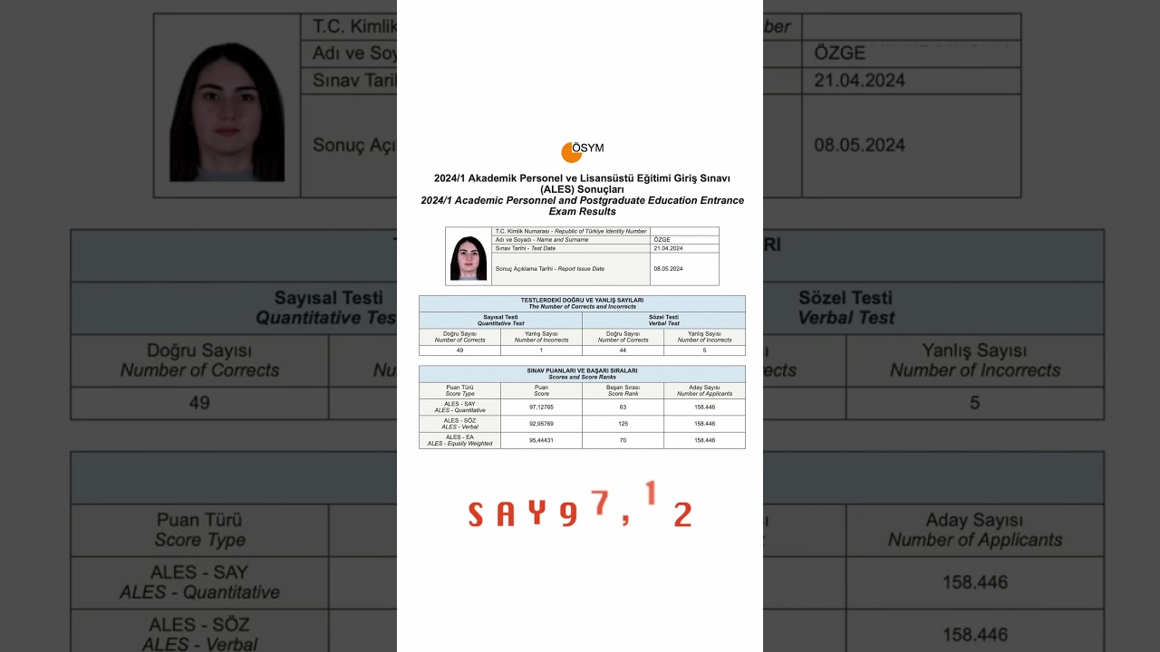 ALES 2024 SONUCUM!!! 97 PUAN DERECE YAPTIM #ales #ales2024 #alessayısal #ösym  #alessonucu