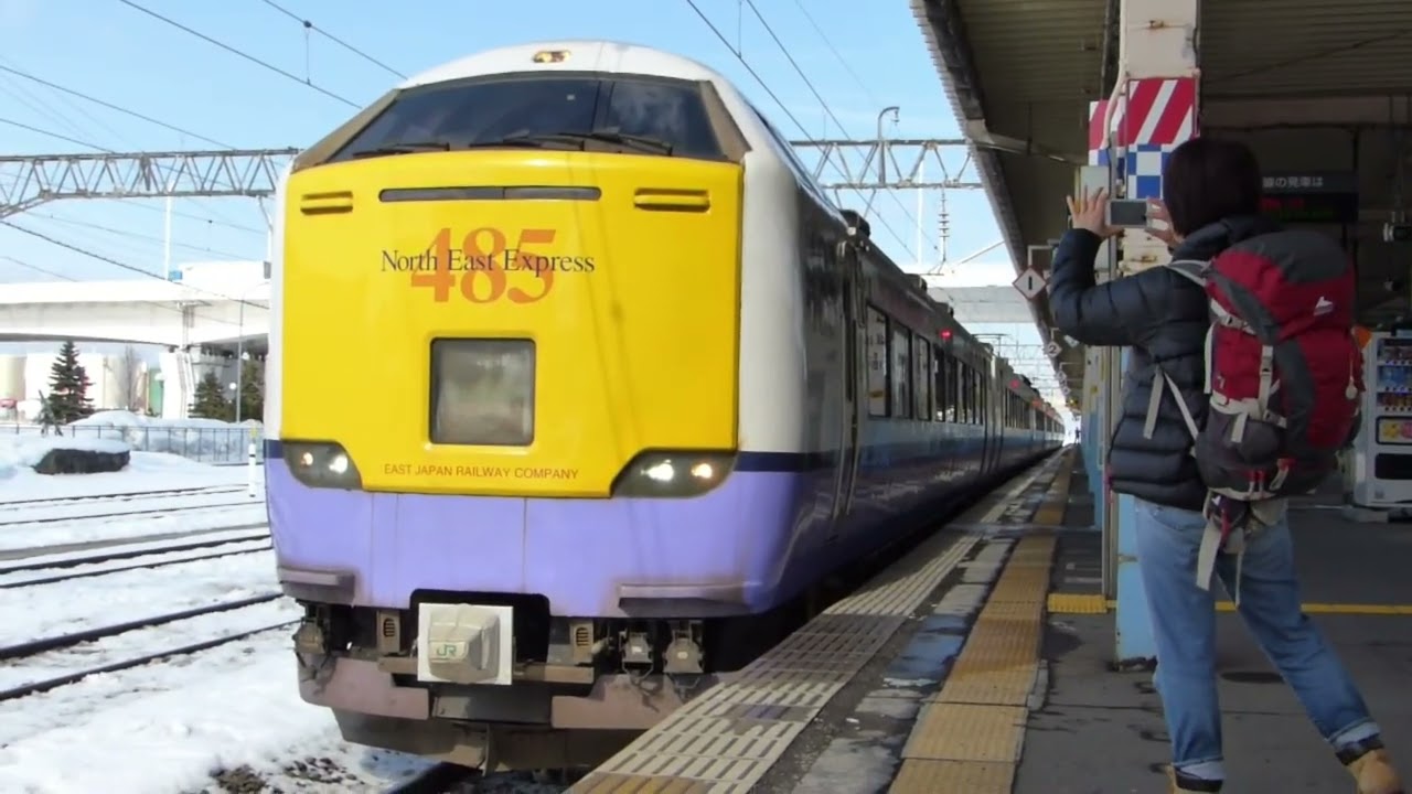 警笛と青森駅発車メロディ 485系特急白鳥22号入線→折り返して発車