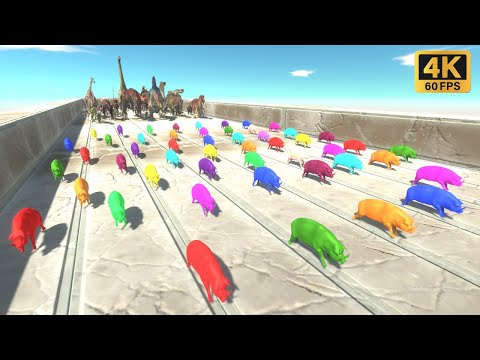 Race to eat 50 Neon Pigs - Animal Revolt Battle Simulator