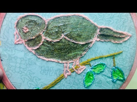 Hand Embroidery Tutorial For beginners with Sparrow Sketch | Use Glitter Paint