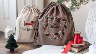 Weihnachtsbeutel sticken: Rosa Pfeffer & Rote Beeren | SALTYSEA