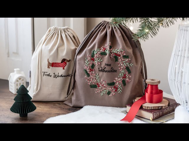 Weihnachtsbeutel sticken: Rosa Pfeffer & Rote Beeren | SALTYSEA