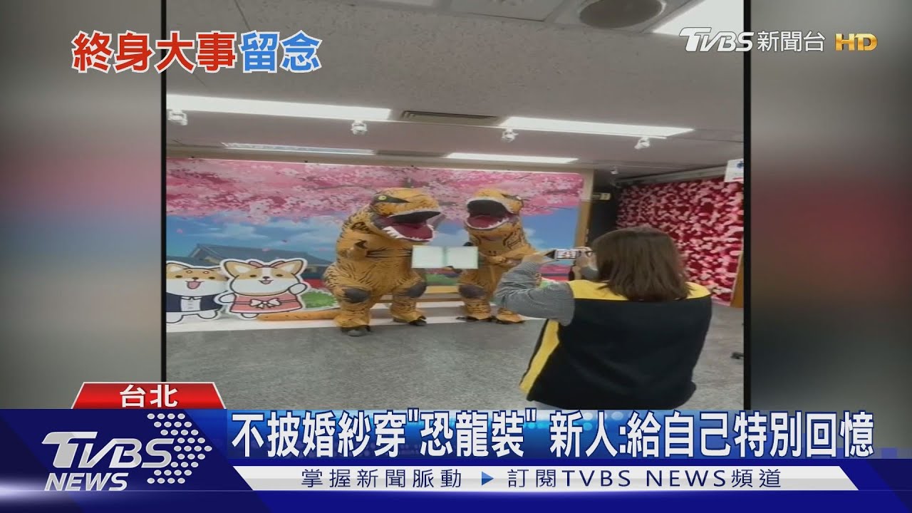新人穿「恐龍裝」結婚!汐止戶政事務所登記 民眾樂翻