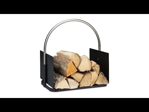 Panier bois cheminée noir Noir - Argenté - Métal - 41 x 44 x 30 cm