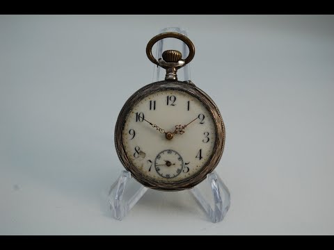 1920 Continental silver pin set pocket watch, also showing how to use a pin set mechanism
