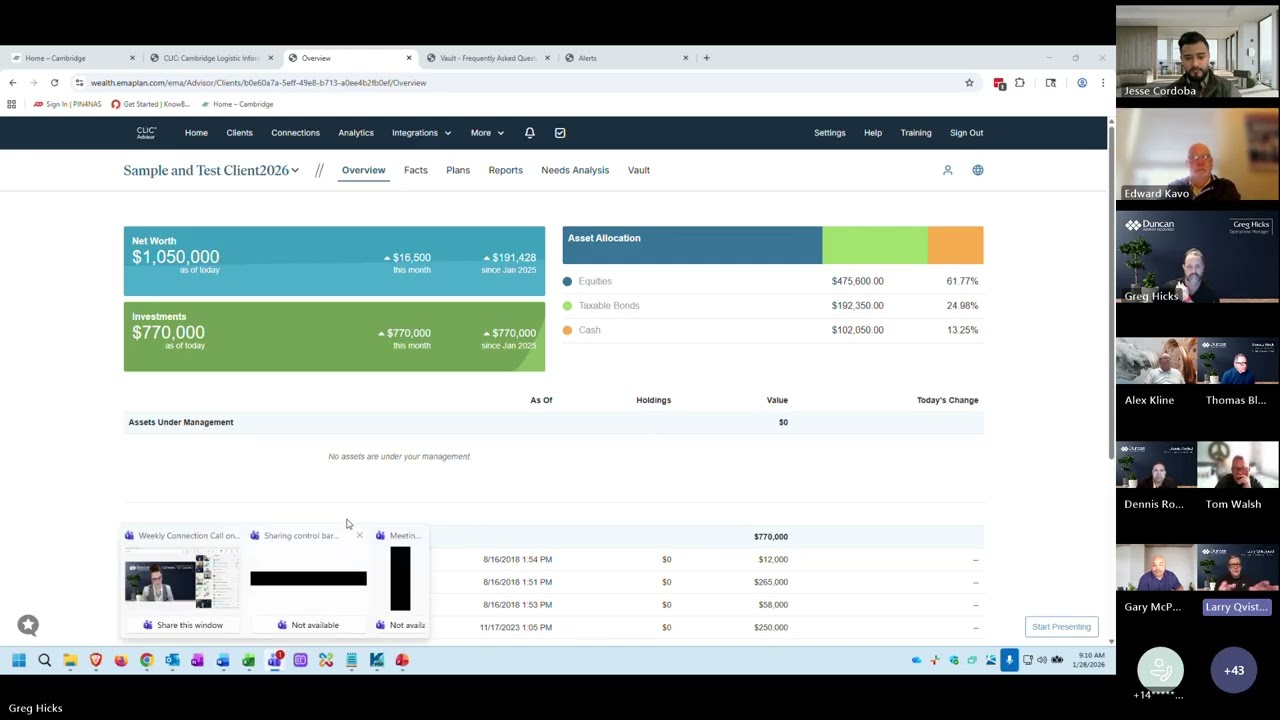 01/28/26 Technology Demo Segment: How to Use The Secure Vault; Business: Office Solutions Workshop, Invest in Others Awards; Presentation: Special Advisor Growth Panel with Gary and Jesse