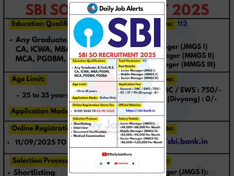 SBI Recruitment 2025 | New Vacancy 2025 | Daily Job Alerts #shorts