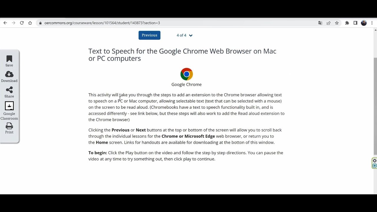 Read aloud in Chrome Browser