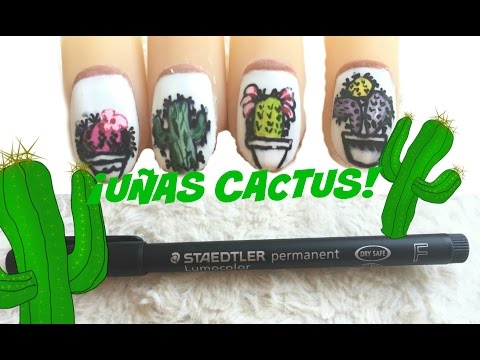 Cactus en uñas con rotulador, ¡vuelta a clases!