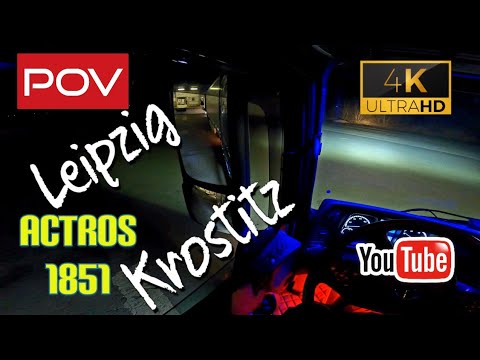 POV Night Driving 🌛. Mercedes Actros 1851. Truck driving in Leipzig. 4K