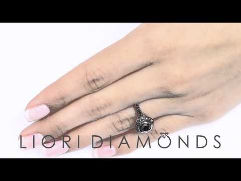 BDR-169 - 1.32 Carat Natural Black Diamond Engagement Ring 18k Black Gold Vintage Style