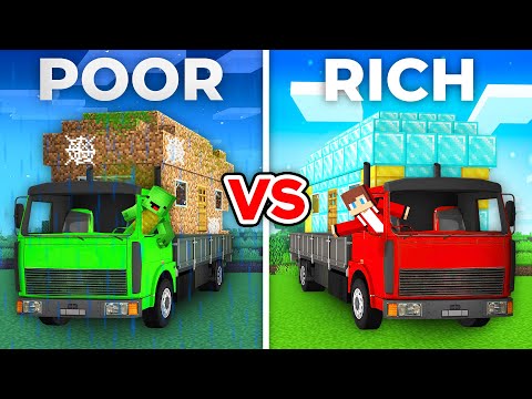 JJ's RICH Truck vs Mikey's POOR Truck Build Battle in Minecraft - Maizen
