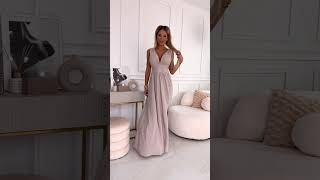 Béžové brokátové společenské šaty "Berenika" na široká ramínka