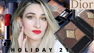 New DIOR HOLIDAY 2021 MAKEUP EYESHADOW PALETTE &amp; Lipstick | Review &amp; Swatches| Xmas Tutorial