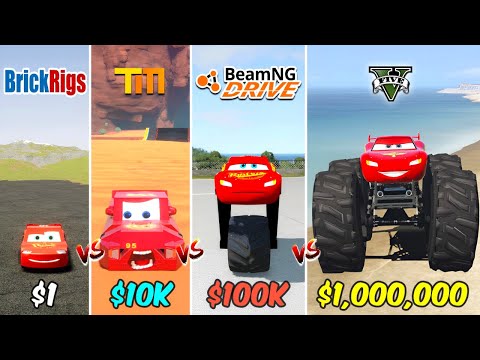 GTA 5 $1 vs $1,000,000 LIGHTNING MCQUEEN CAR MONSTER TRUCK vs BEAMNG vs BRICKRIGS vs TRAILMAKERS