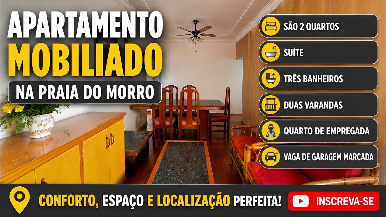 Mobiliado, 2 quartos, suíte, 3 banheiros e 2 varandas na Av. Atlântica