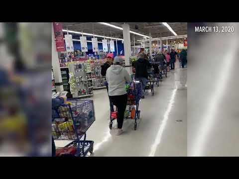 Long lines at Meijer as shoppers stock up on supplies due to COVID-19