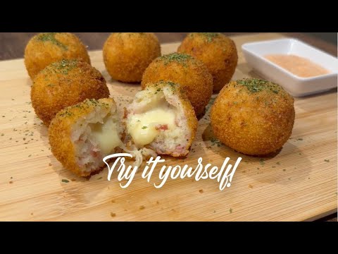 Crispy Potato Croquette w/ Ham & Cheese Snack #potato #croquettes #ham #cheese #snack