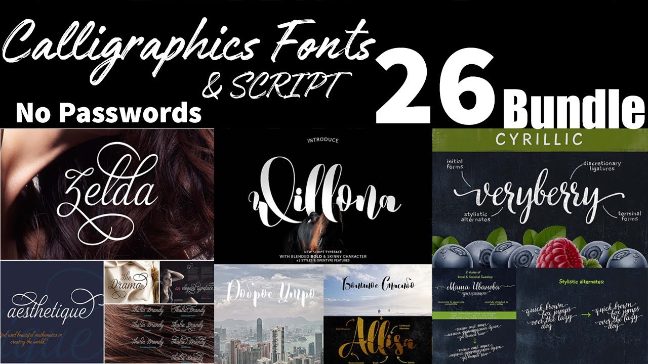 26 Calligraphy Fonts And Script Bundle Download |English| |Photoshop Tutorial|