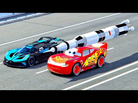 Lightning McQueen with Rocket Engine vs Bugatti Bolide - Drag Race
