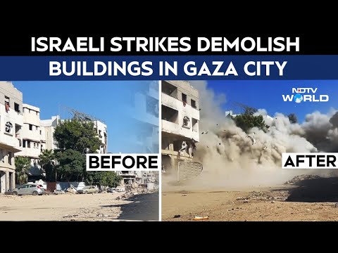 Israel Hamas War | Israeli Strikes Demolish Buildings In Gaza City As Palestinians Evacuate The Area