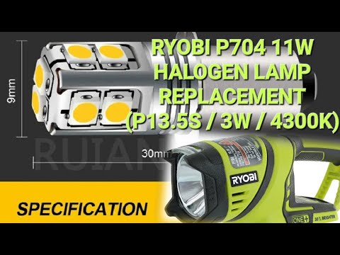 Ryobi P704 11W Halogen lamp replacement 3W / 4300K LED Ruiandsion - Lux/Wattage/Profile comparison