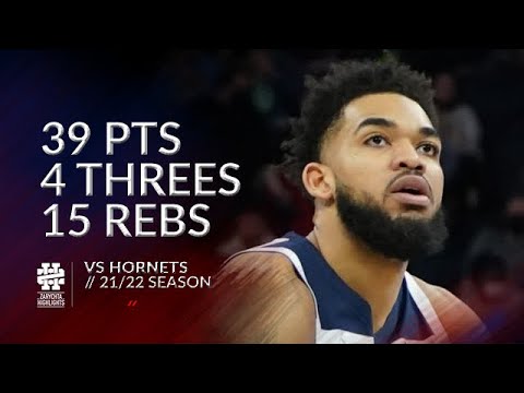 Karl-Anthony Towns 39 pts 4 threes 15 rebs vs Hornets 21/22 season