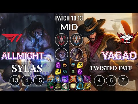 T1 Allmight Sylas vs JDG Yagao Twisted Fate Mid - KR Patch 10.13