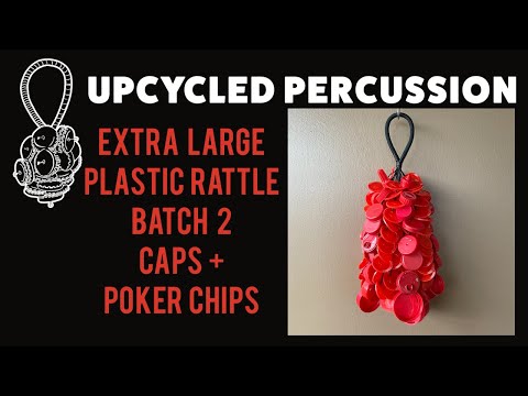 Upcycled Percussion - Extra Large Plastic Bottle Cap & Poker Chip Rattle / Shaker - Multicolor image 5