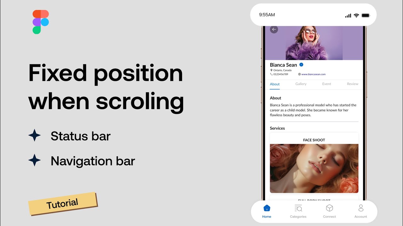 Fixed navigation bar position and fixed status bar position when scrolling on Figma