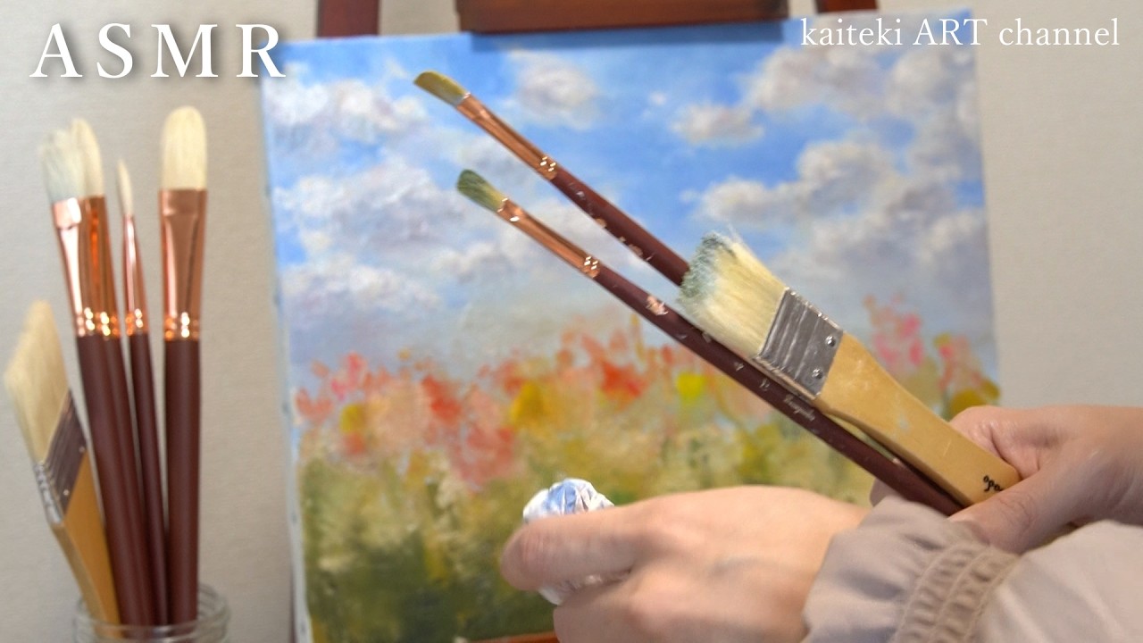 【ASMR】油絵で理想的な花畑を描きたいPart 1　Painting an ideal flower field in oils - Part 1