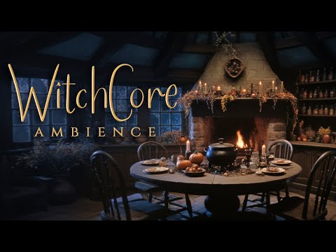 9H Good Witch Cottage🕯️ Brewing potions Night ⛤ Rain & Thunderstorm | WitchCore Ambience