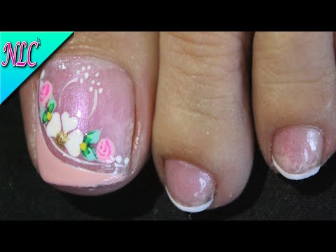 DISEÑO DE UÑAS PARA PIES FLOR Y ROSAS CON FRANCÉS – ROSES NAIL ART – FRENCH NAIL ART – NLC