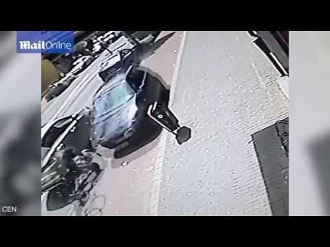 Shocking footage shows speeding car runs down cyclist