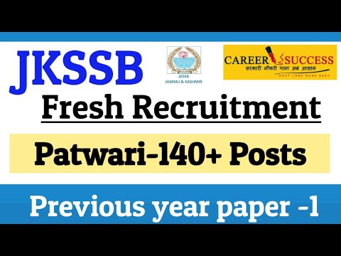 #JKSSB | Fresh Recruitment Patwari  140+ Posts|  Previous year paper@Career Success
