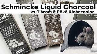 Schmincke Liquid Charcoal Review - Compare to Watercolor PBk8 Roman Szmal Vine Black and Nitram!