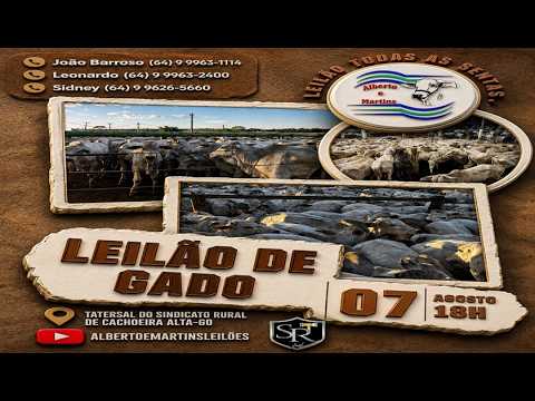 LEILÃO ALBERTO e MARTINS 07/08/2026 AS 18:00 hs em Cachoeira Alta Go.