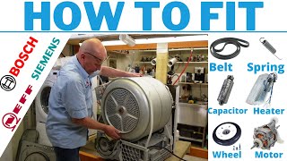 Tumble dryer not turning - how to replace belt; helps fit capacitor, element, fan, etc Bosch Neff Siemens