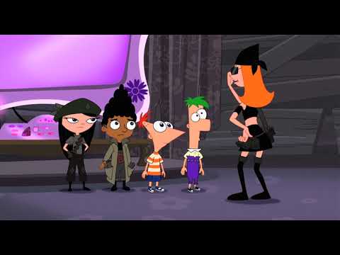 Across the 2nd Dimension trailer still: Phineas, Ferb, and Perry step through a glowing portal toward a darker Danville