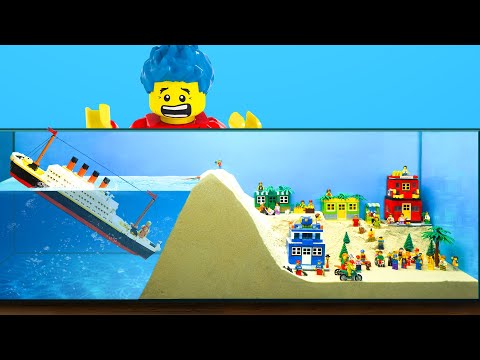 Lego Titanic Sinking Experiment: Lego City Flooded By Sand Dam Collapse - Lego Dam Breach Experiment
