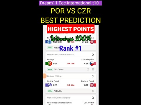 #short🔥POR VS CZR Dream11 Prediction  ❣️#viral🏆Dream11🥇 Ecc-International t10🏅#short por vs czr t10🎯