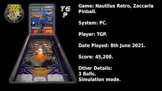 Nautilus Retro - Zaccaria Pinball - Simulation mode, 3 balls - 45,200 points.