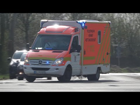 RTW 1 RD Hennef RW Ost mit Dauerhorn + Presslufthorn beim Ausrücken