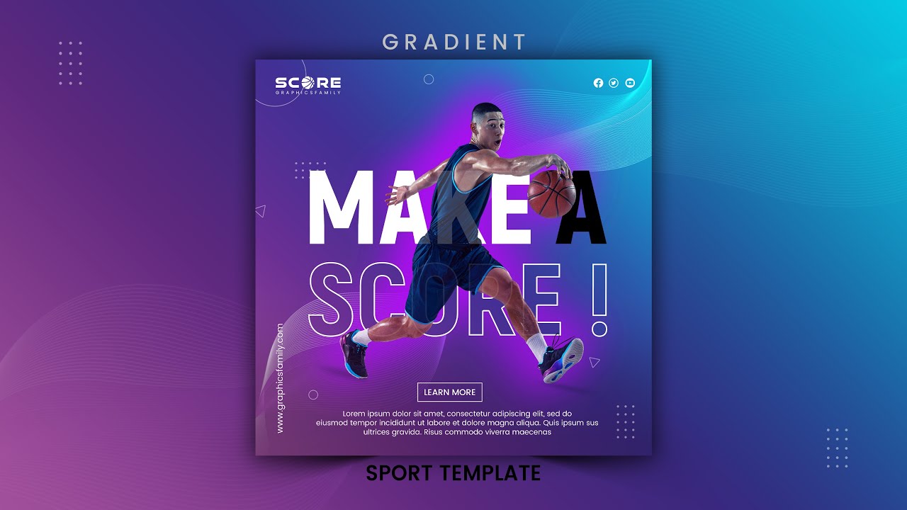 Gradient sport social media post template tutorial in Adobe Photoshop