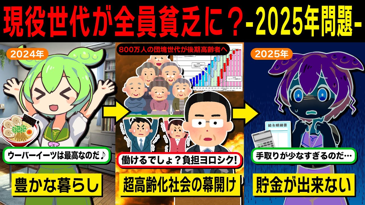 【厳しい現実】2025年問題で日本はどうなる？ハイパー高齢化社会で現役世代が全員貧乏に…【ずんだもん解説】