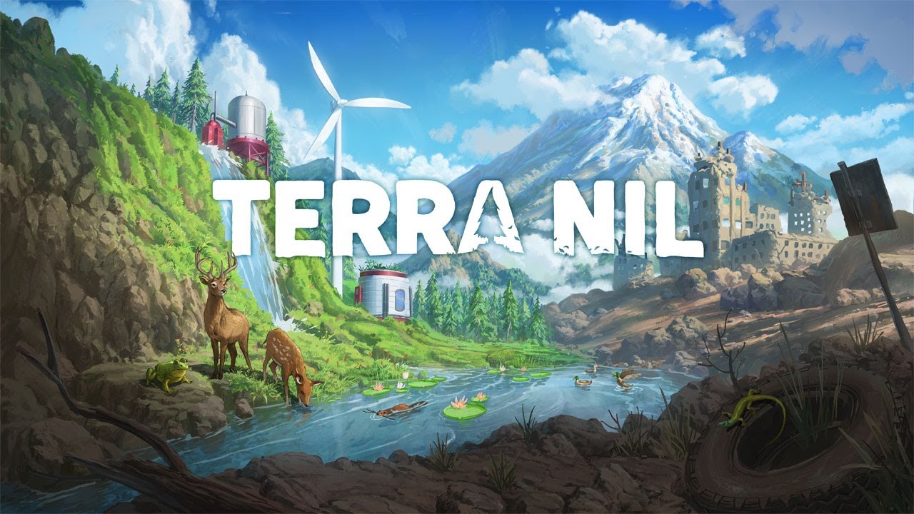 Terra Nil trailer thumbnail featuring reverse city builder environmental strategy gameplay